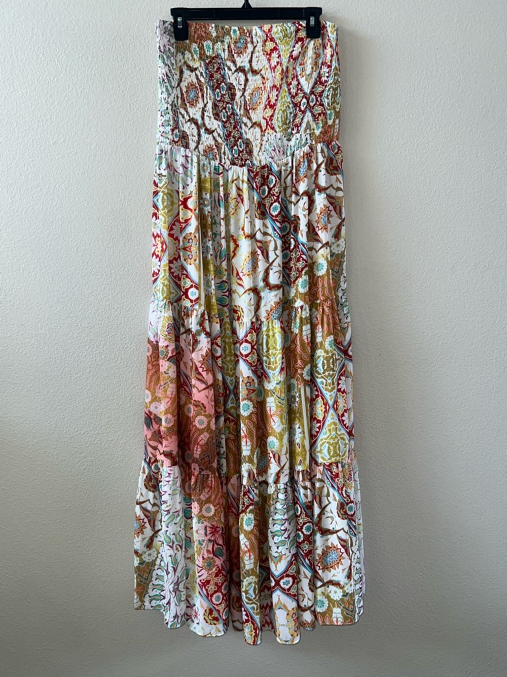 City Chic Strapless Boho Maxi Dress in White, Pink, Green, Gold
